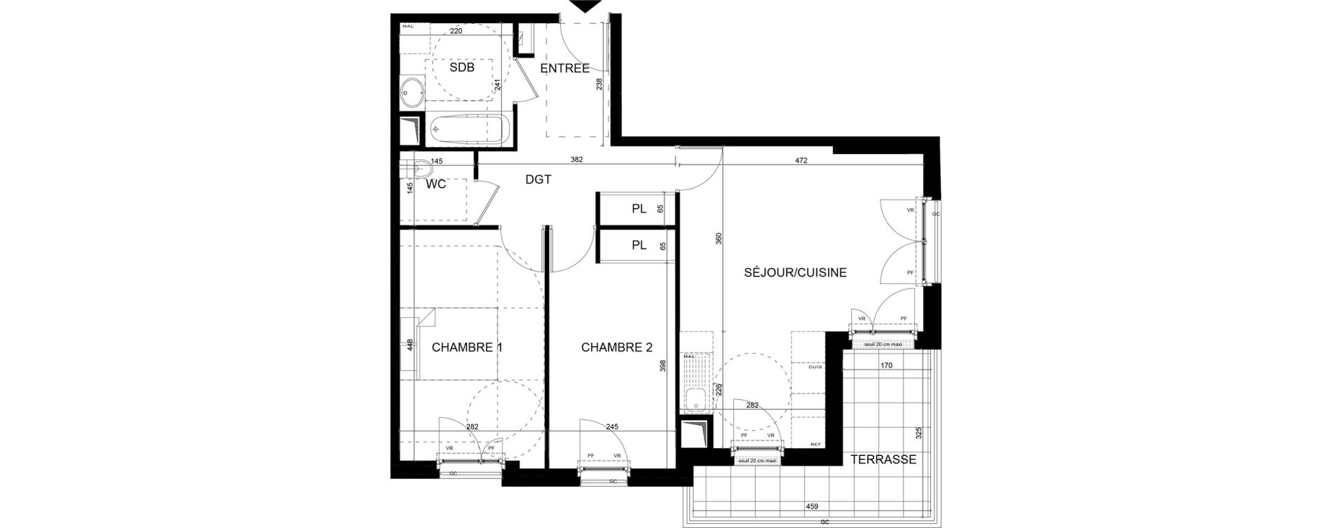 Appartement T2 de 63,67 m2 aux Clayes-Sous-Bois Centre