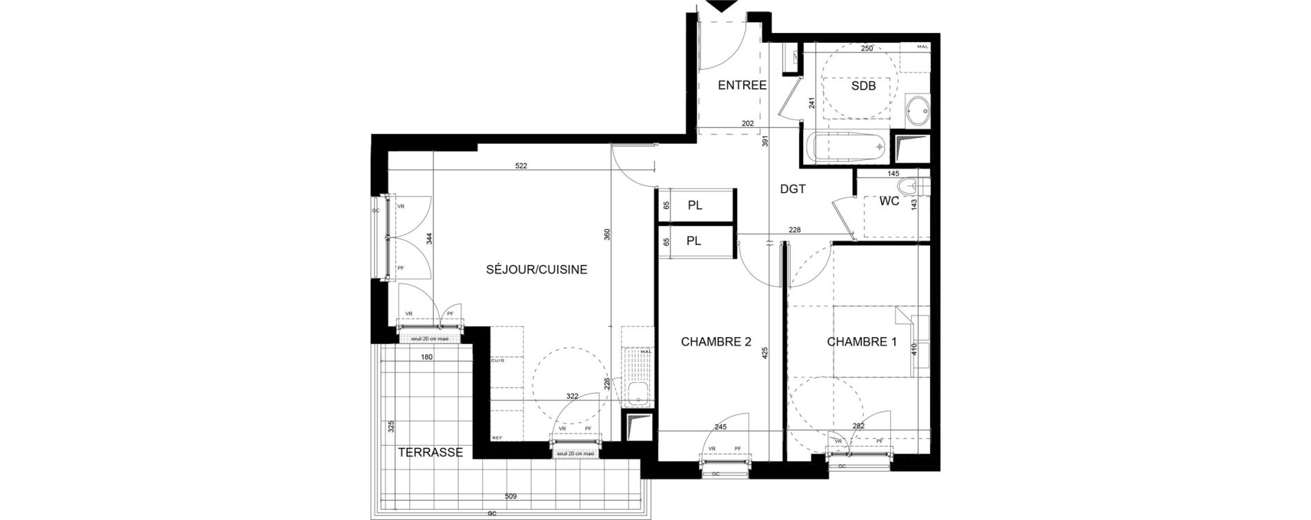 Appartement T3 de 66,01 m2 aux Clayes-Sous-Bois Centre