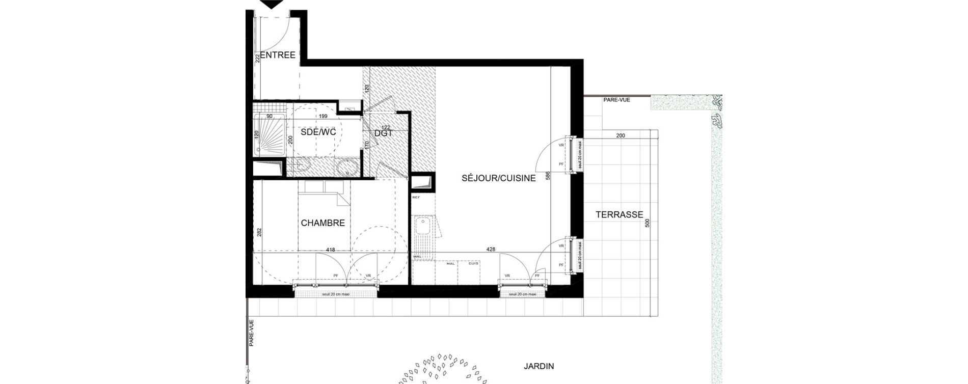 Appartement T2 de 49,56 m2 aux Clayes-Sous-Bois Centre