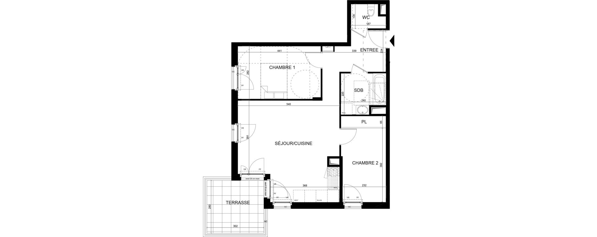 Appartement T3 de 63,96 m2 aux Clayes-Sous-Bois Centre