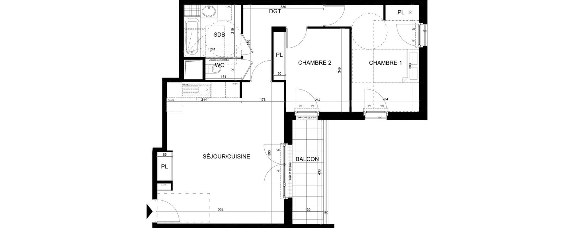 Appartement T3 de 66,54 m2 aux Clayes-Sous-Bois Centre