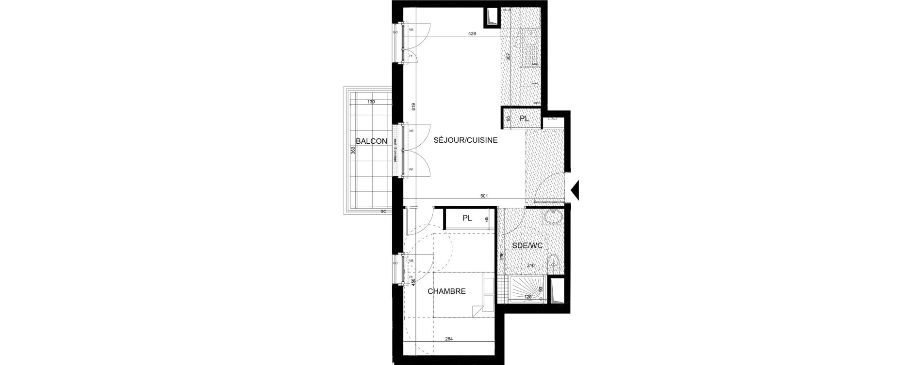 Appartement T2 de 46,46 m2 aux Clayes-Sous-Bois Centre