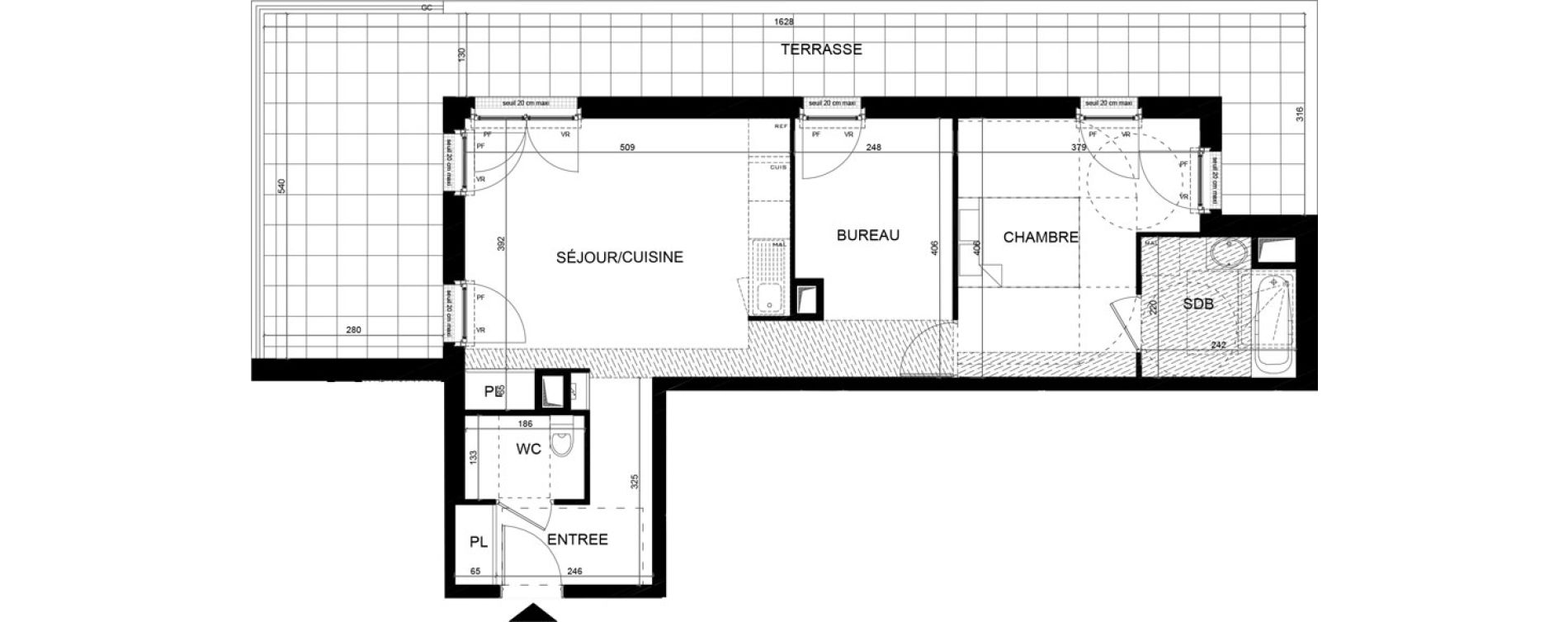 Appartement T2 de 57,45 m2 aux Clayes-Sous-Bois Centre