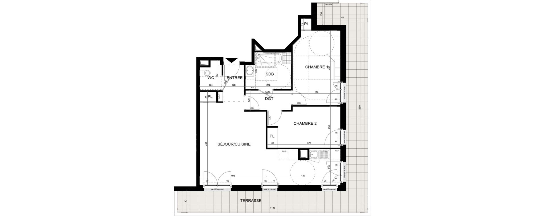 Appartement T3 de 66,94 m2 aux Clayes-Sous-Bois Centre