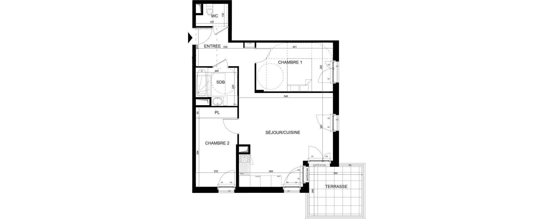 Appartement T3 de 63,96 m2 aux Clayes-Sous-Bois Centre