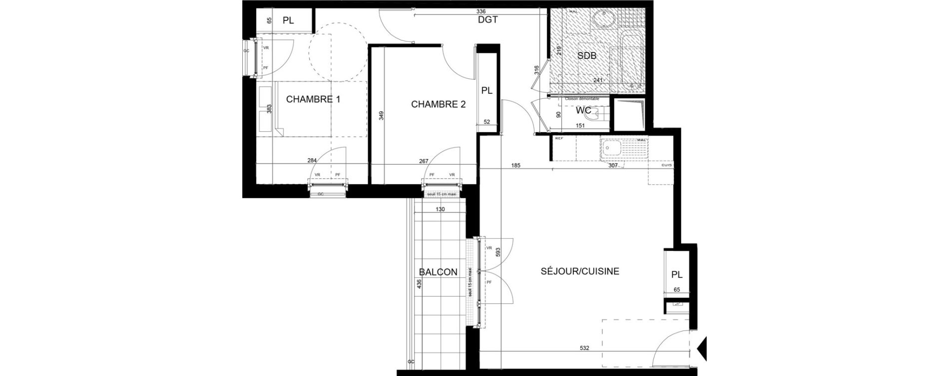 Appartement T3 de 68,55 m2 aux Clayes-Sous-Bois Centre