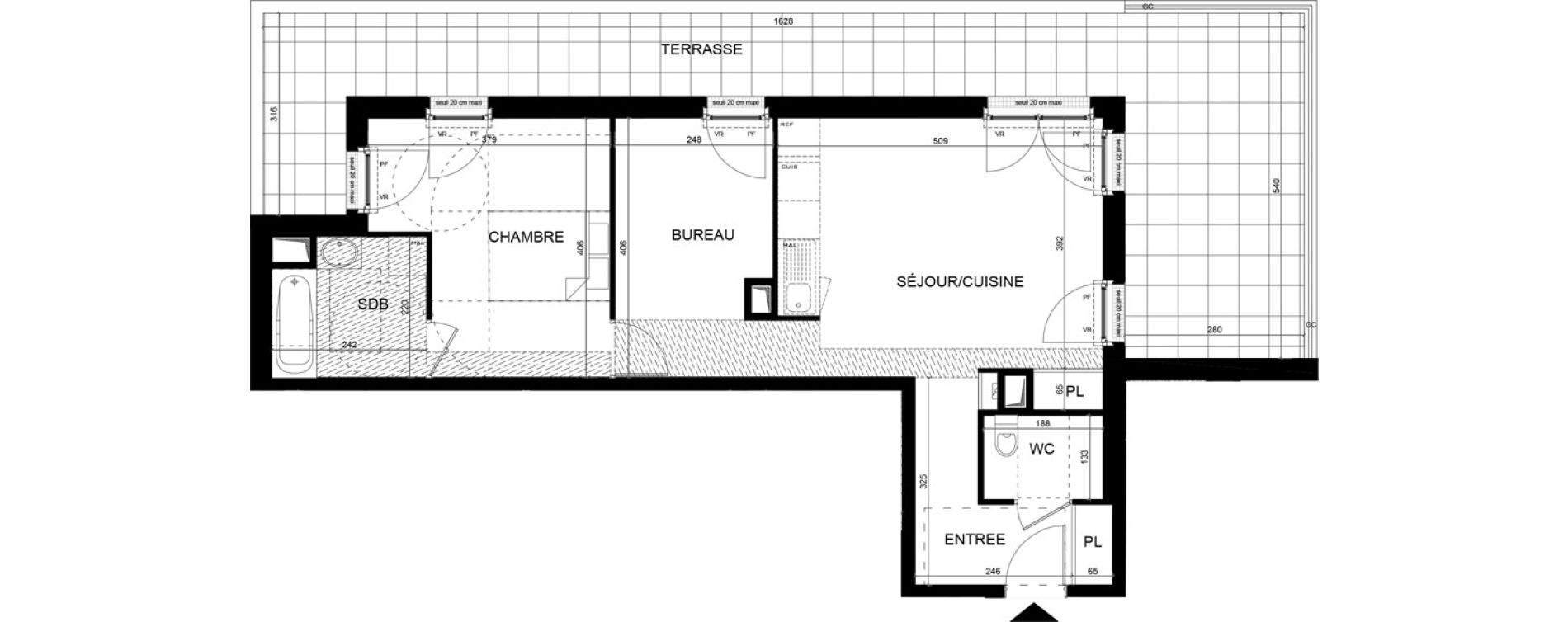 Appartement T2 de 57,45 m2 aux Clayes-Sous-Bois Centre