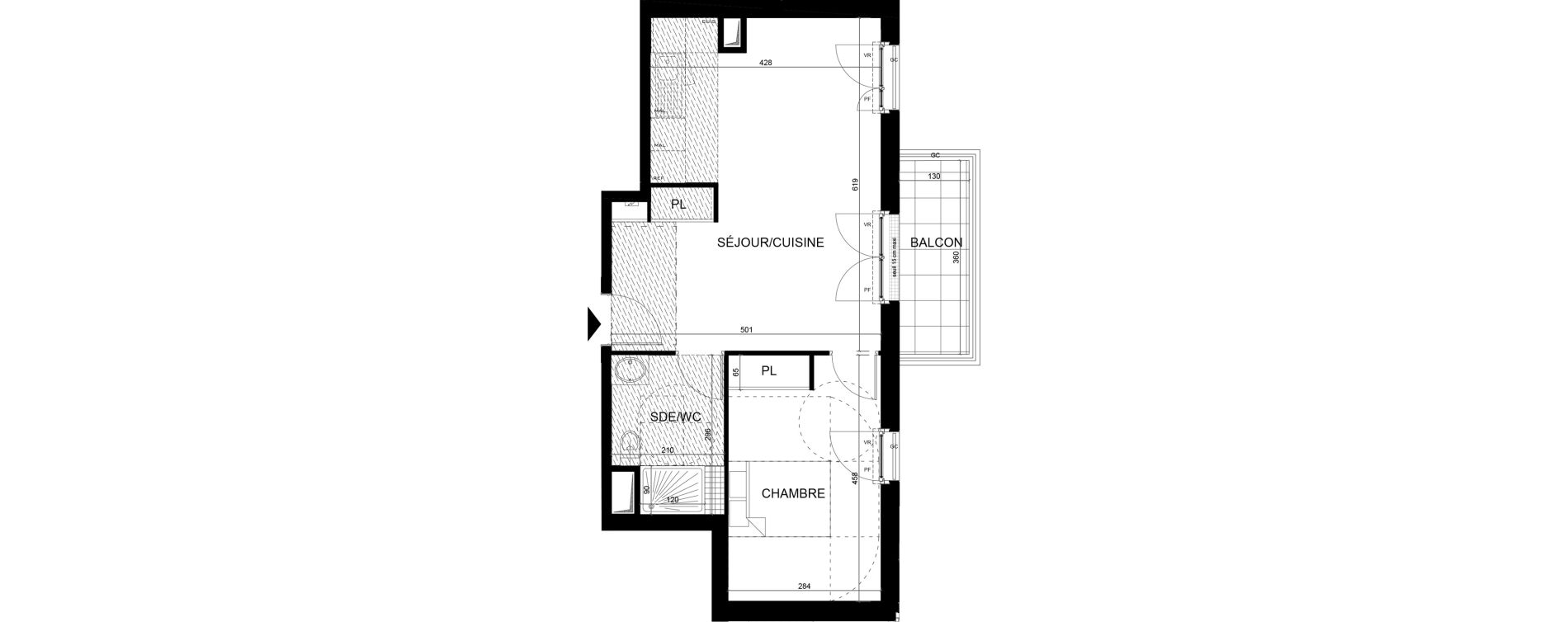 Appartement T2 de 46,46 m2 aux Clayes-Sous-Bois Centre