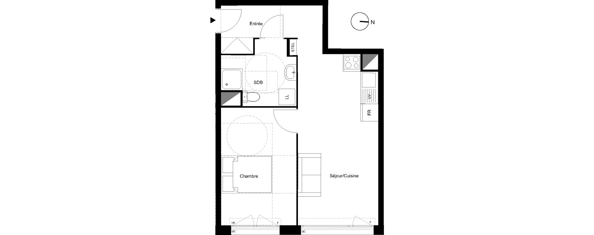 Appartement T2 de 42,20 m2 aux Mureaux Centre