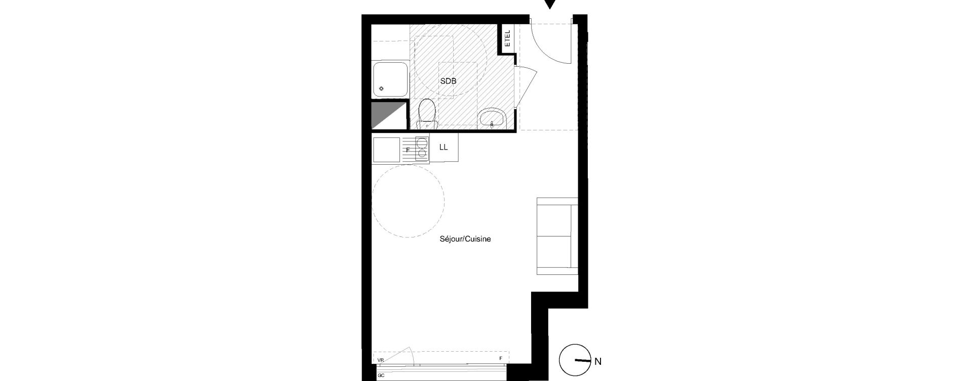 Appartement T1 de 27,65 m2 aux Mureaux Centre