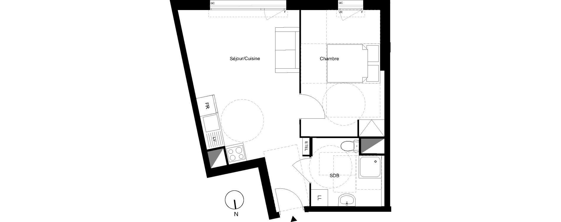 Appartement T2 de 40,75 m2 aux Mureaux Centre