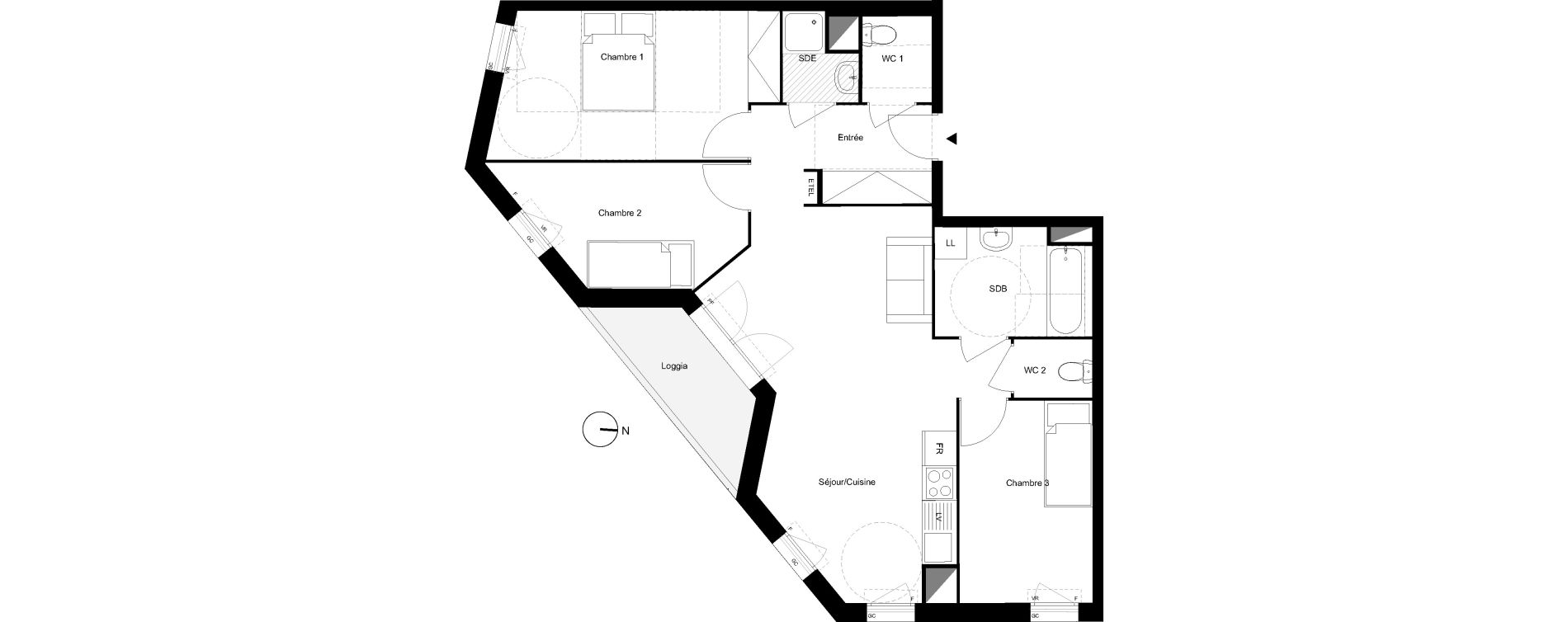 Appartement T4 de 76,80 m2 aux Mureaux Centre