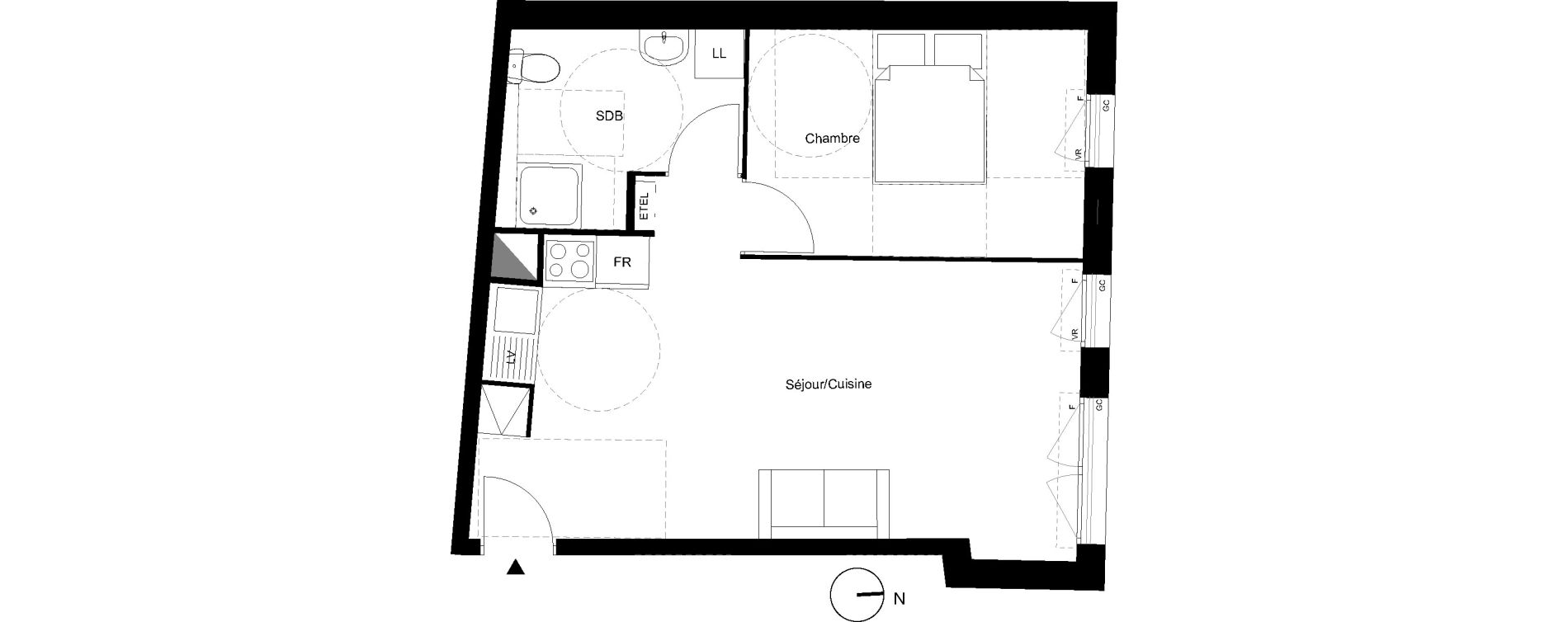 Appartement T2 de 44,73 m2 aux Mureaux Centre