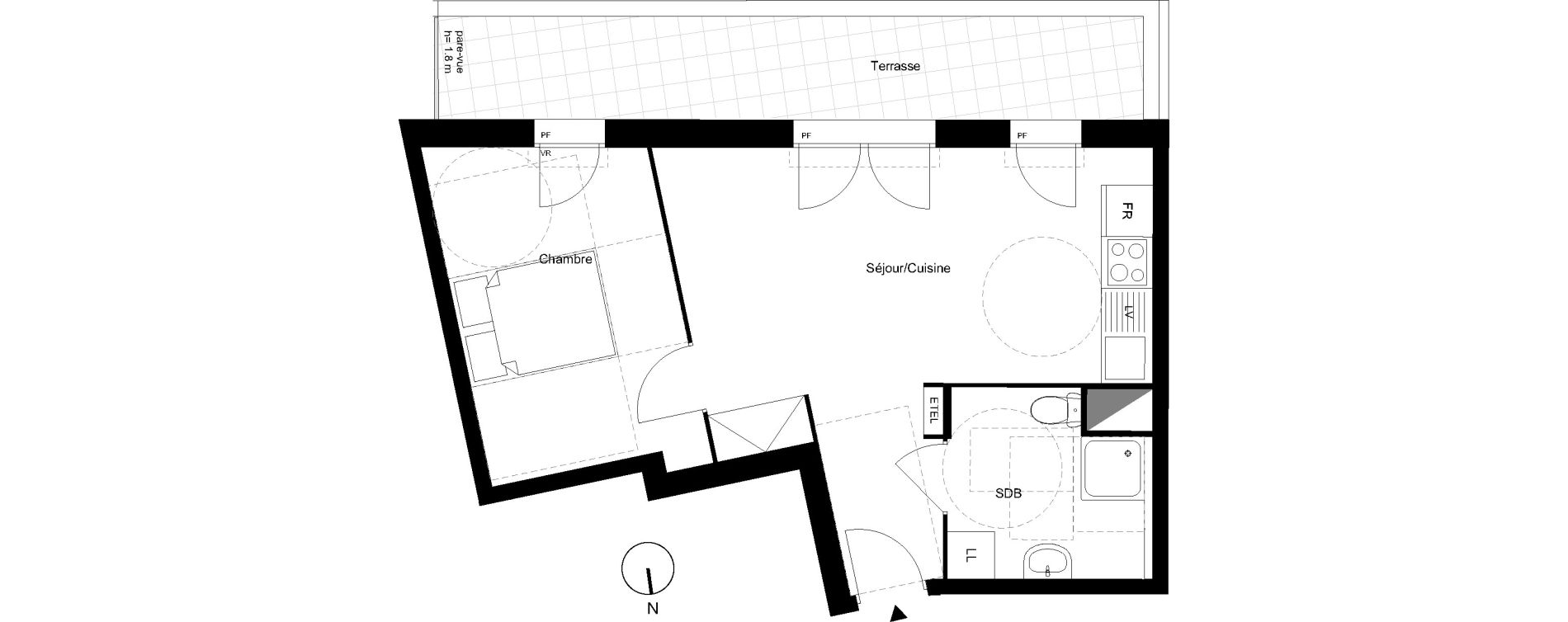 Appartement T2 de 39,90 m2 aux Mureaux Centre