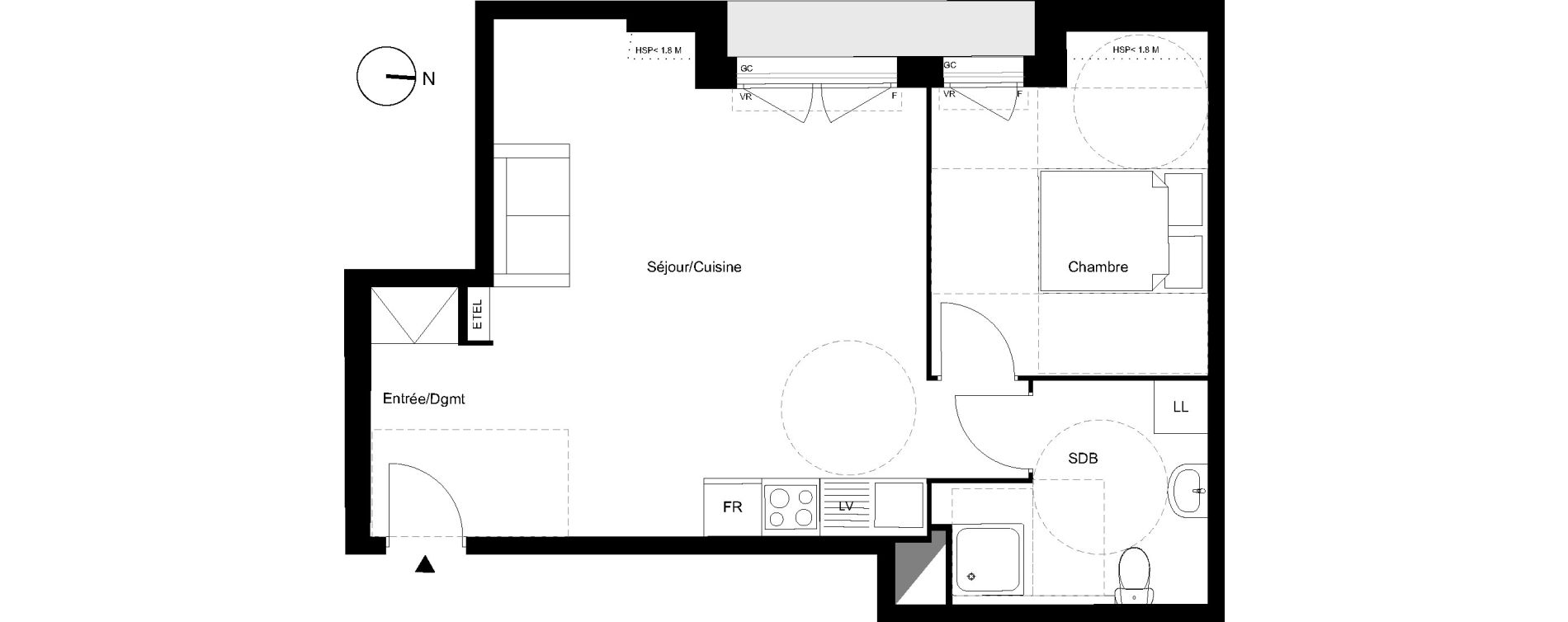 Appartement T2 de 47,47 m2 aux Mureaux Centre