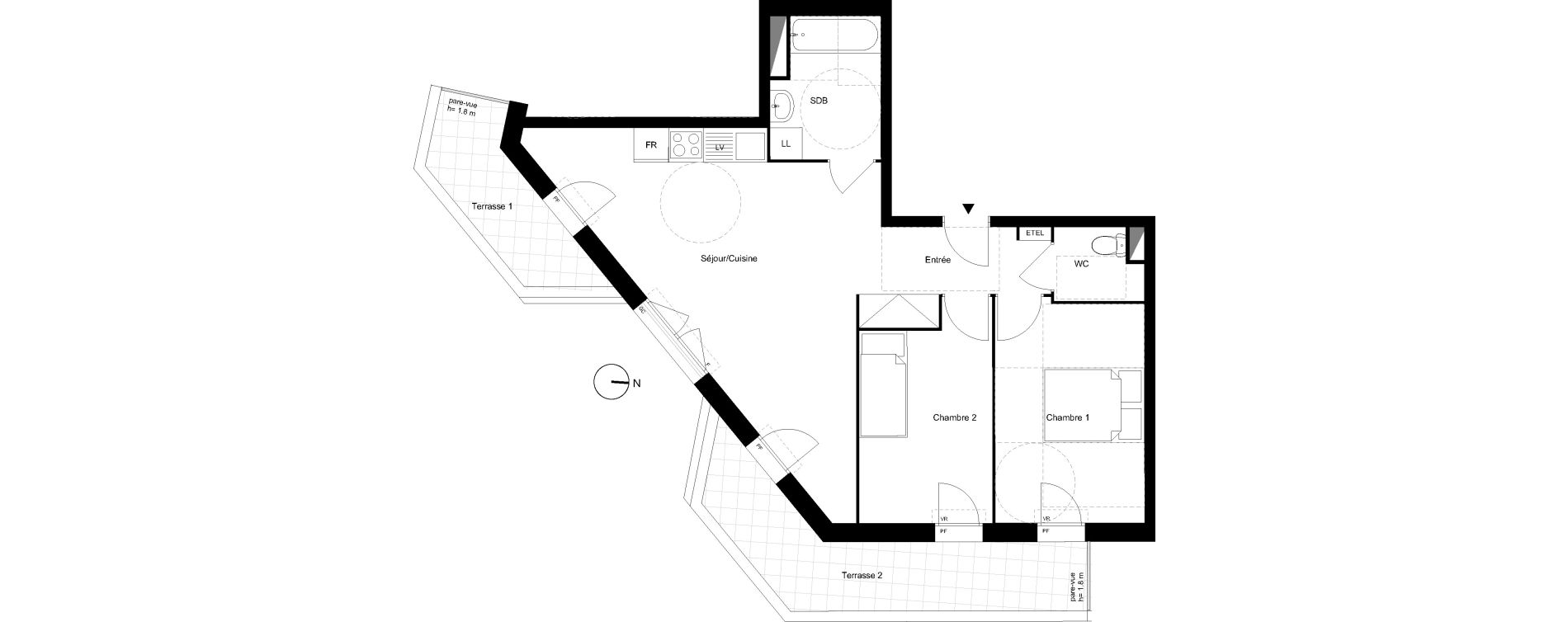 Appartement T3 de 59,45 m2 aux Mureaux Centre