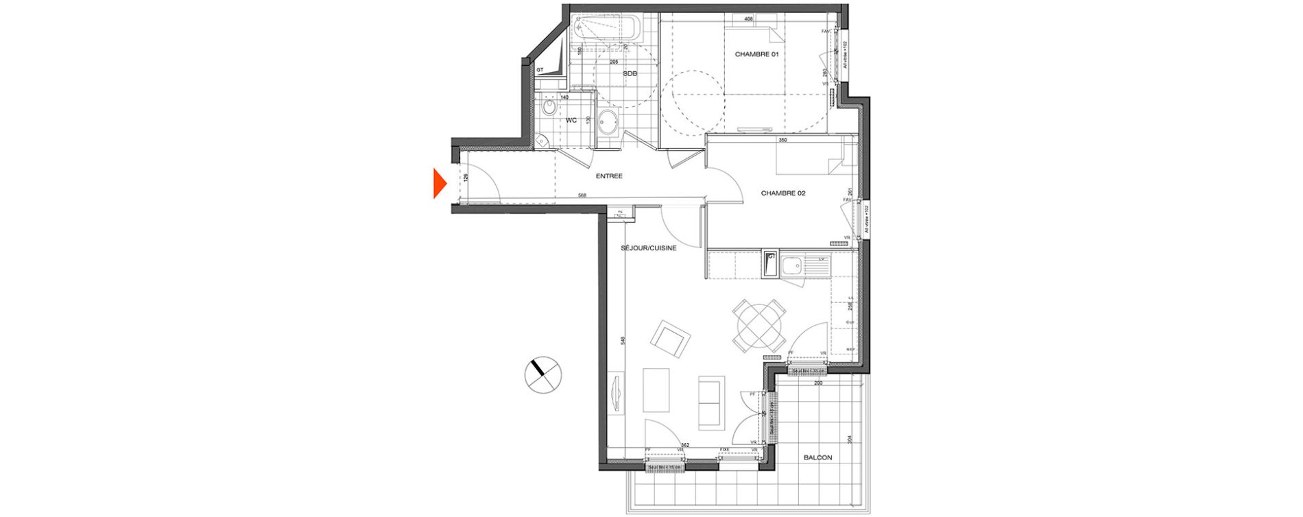 Appartement T3 de 60,64 m2 &agrave; L'&Eacute;tang-La-Ville Centre