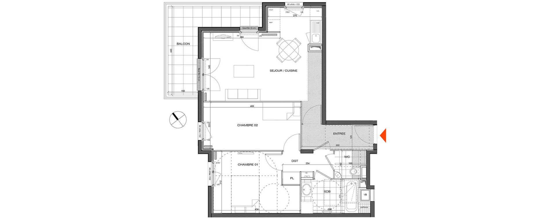 Appartement T3 de 63,84 m2 &agrave; L'&Eacute;tang-La-Ville Centre