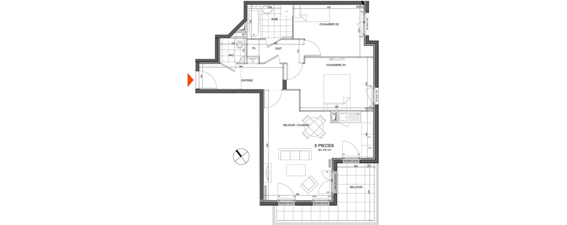 Appartement T3 de 61,83 m2 &agrave; L'&Eacute;tang-La-Ville Centre