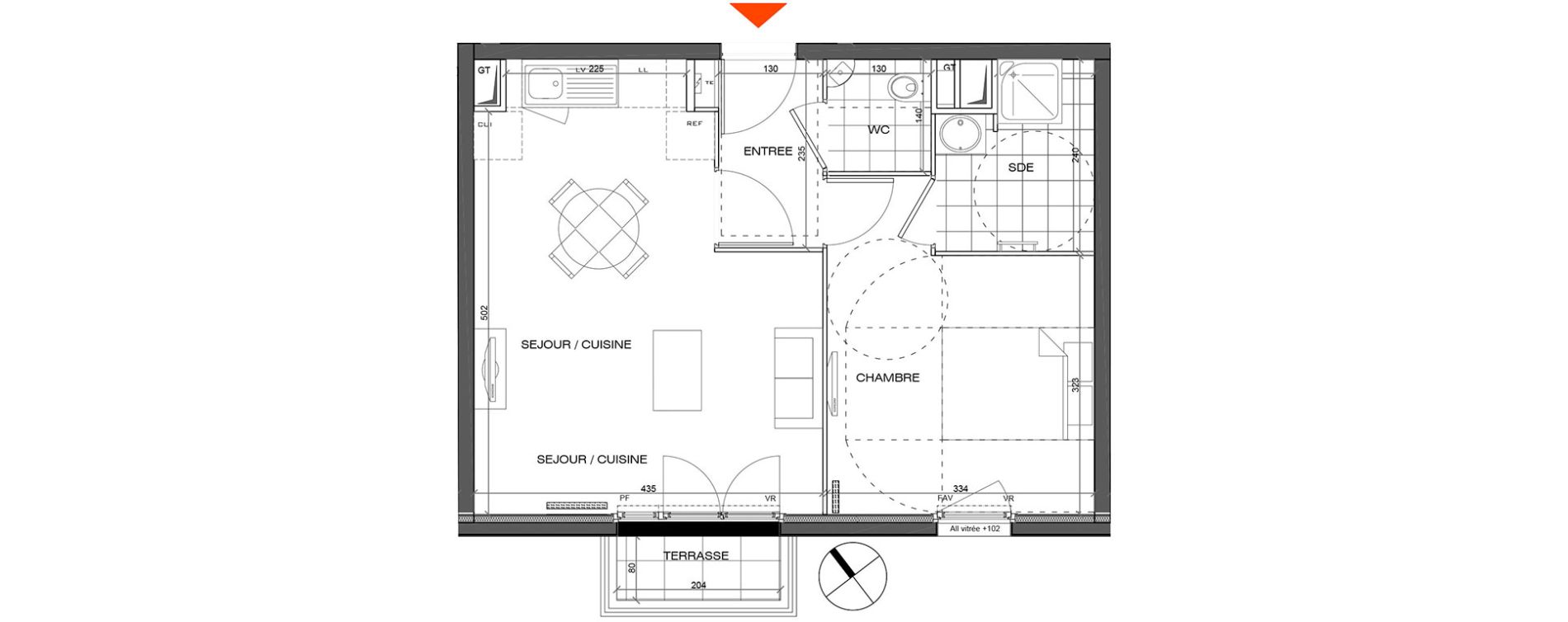 Appartement T2 de 42,13 m2 &agrave; L'&Eacute;tang-La-Ville Centre
