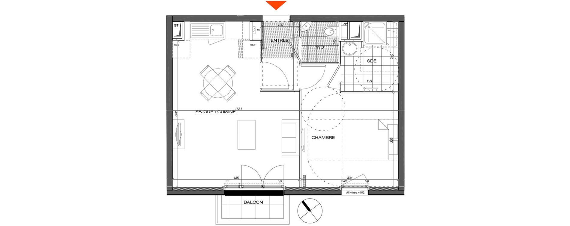Appartement T2 de 42,13 m2 &agrave; L'&Eacute;tang-La-Ville Centre