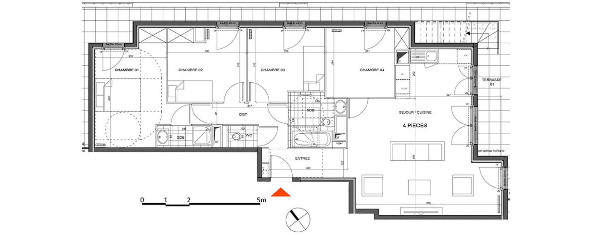 Appartement T5 de 94,22 m2 &agrave; L'&Eacute;tang-La-Ville Centre