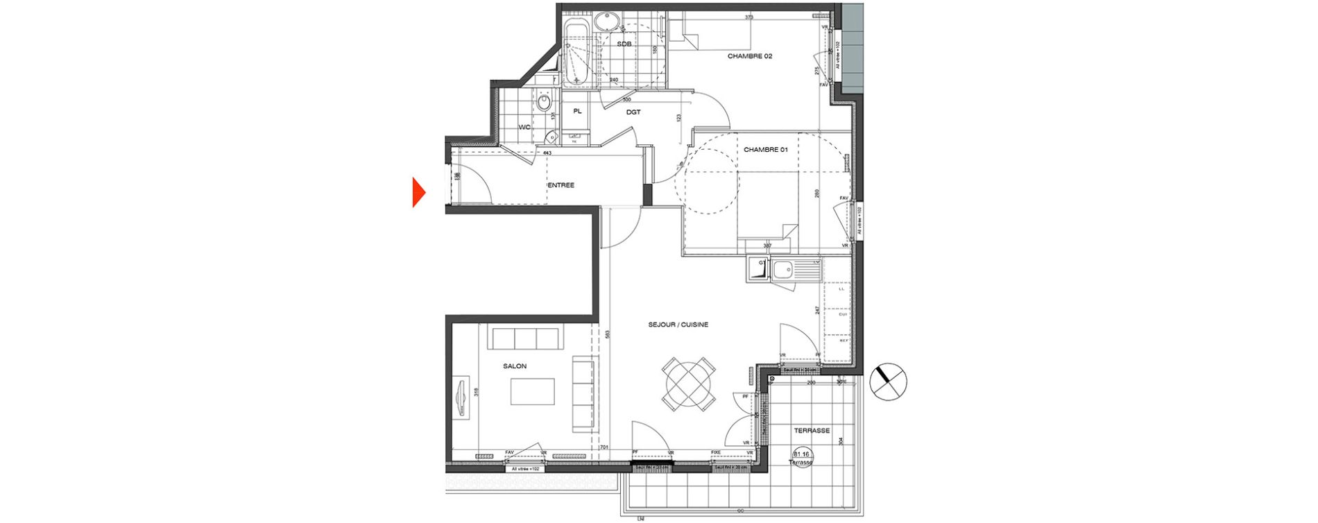 Appartement T3 de 72,49 m2 &agrave; L'&Eacute;tang-La-Ville Centre