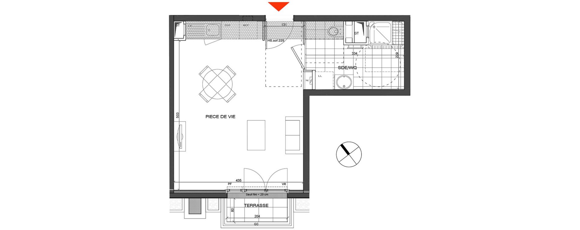 Appartement T1 de 32,79 m2 &agrave; L'&Eacute;tang-La-Ville Centre