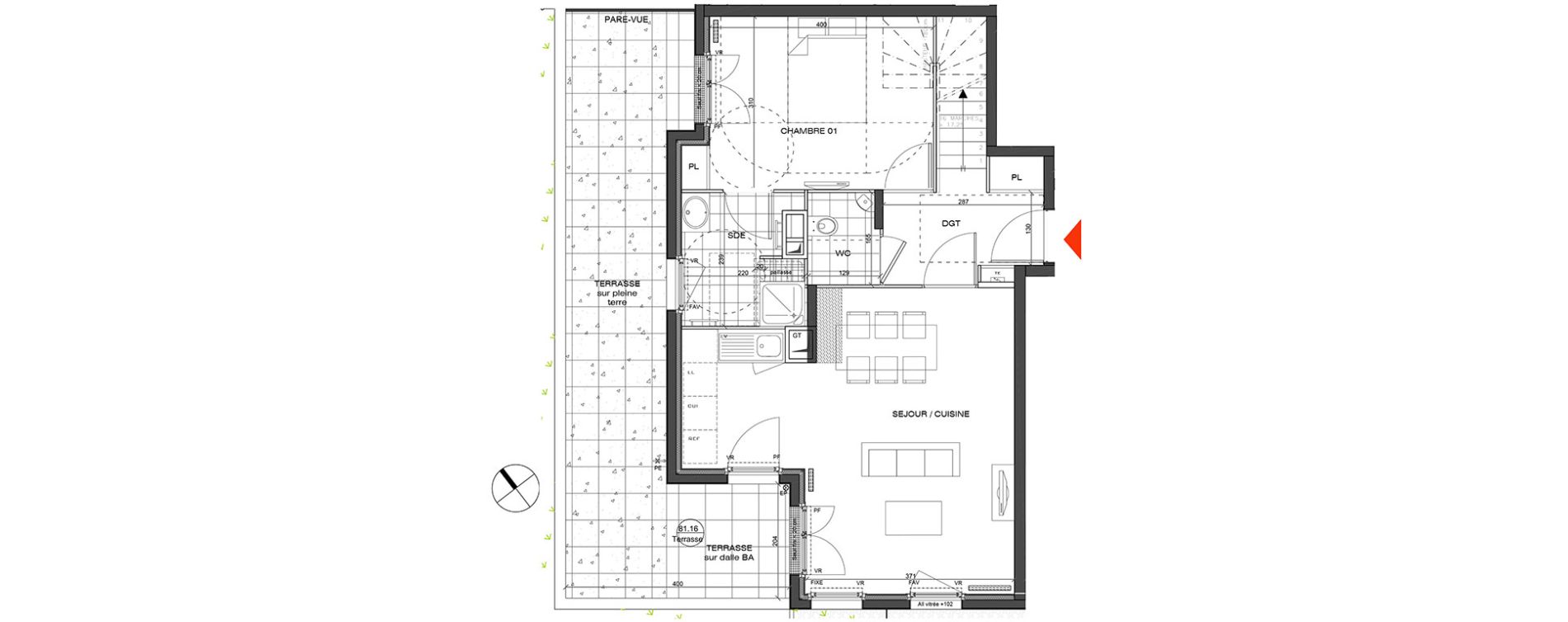 Duplex T4 de 86,73 m2 &agrave; L'&Eacute;tang-La-Ville Centre