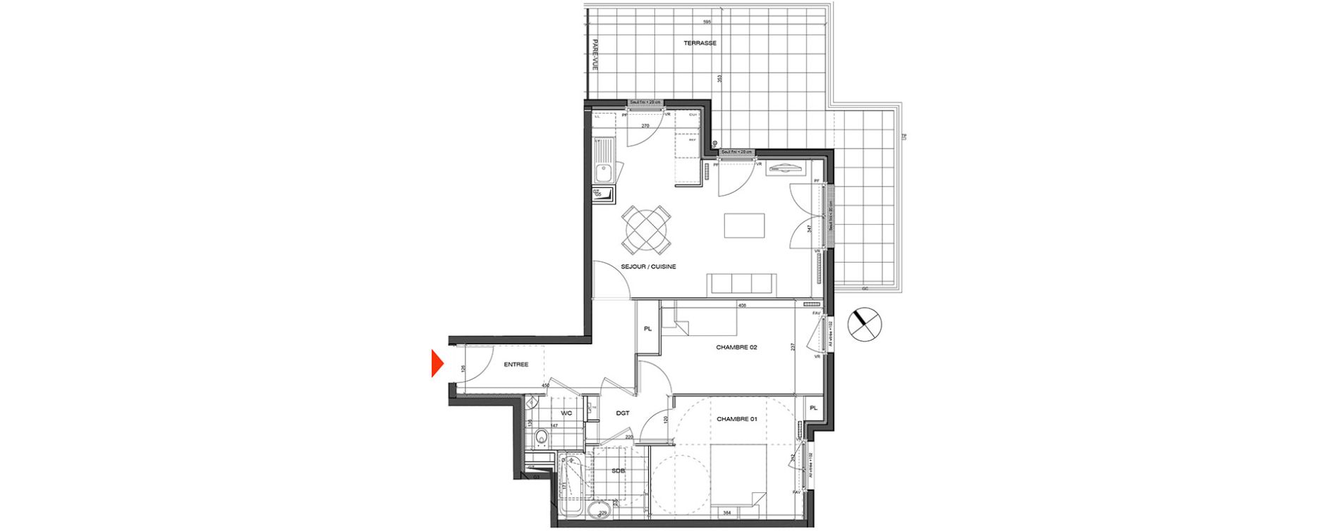Appartement T3 de 61,25 m2 &agrave; L'&Eacute;tang-La-Ville Centre