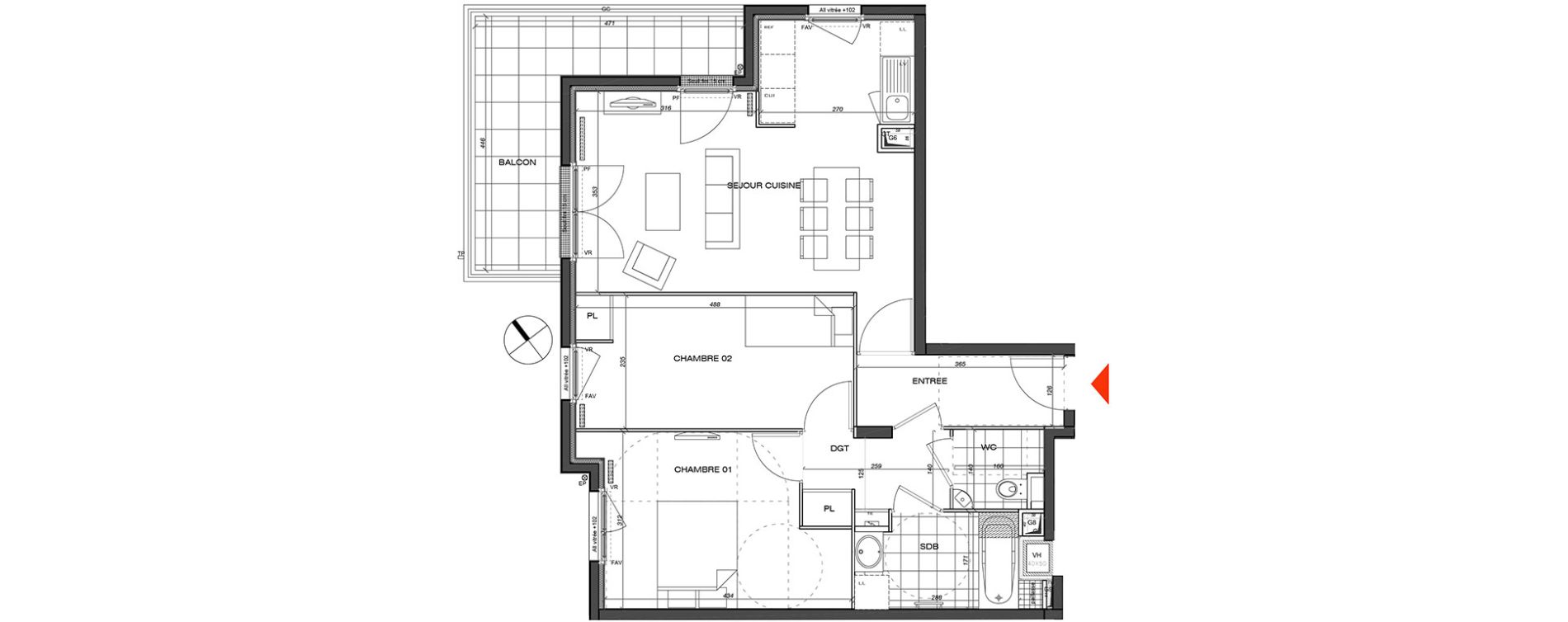 Appartement T3 de 63,99 m2 &agrave; L'&Eacute;tang-La-Ville Centre