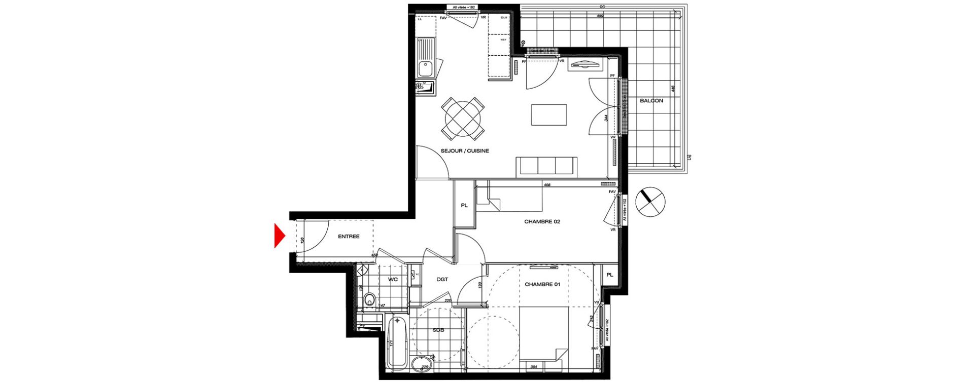 Appartement T3 de 61,25 m2 &agrave; L'&Eacute;tang-La-Ville Centre