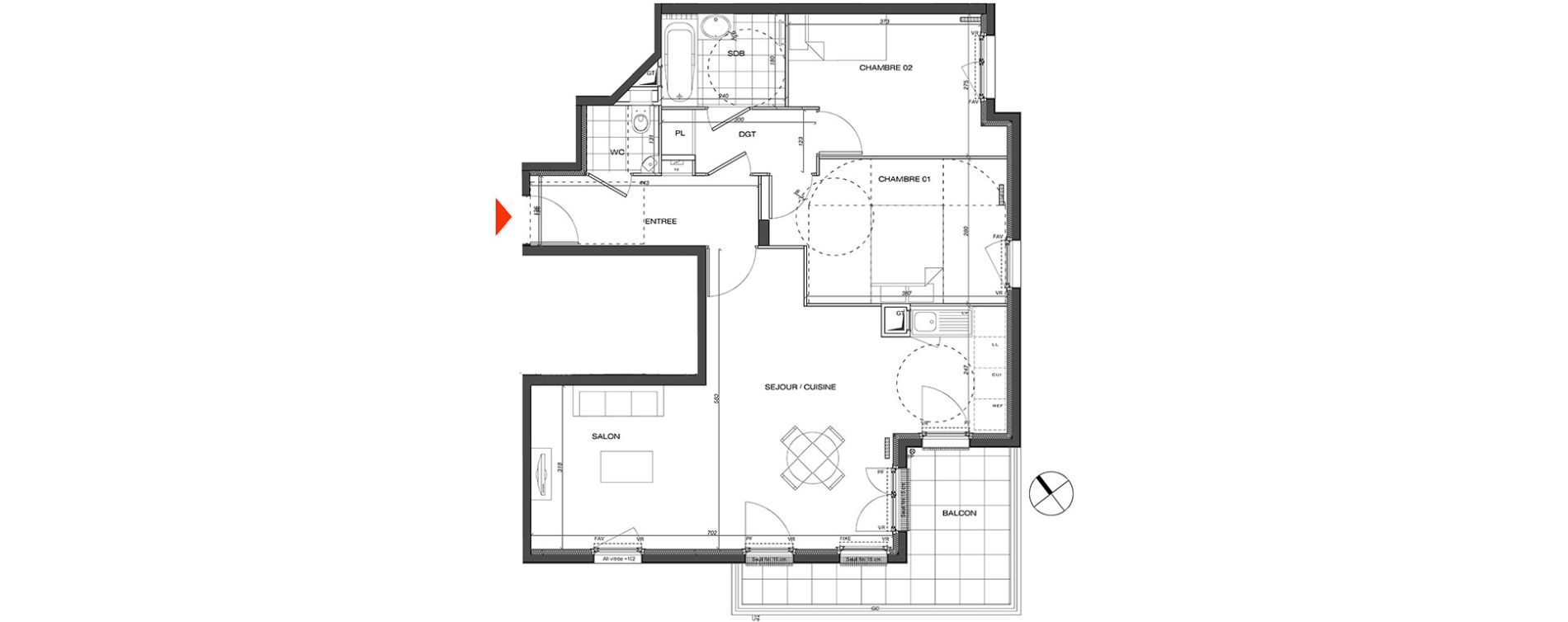 Appartement T3 de 72,49 m2 &agrave; L'&Eacute;tang-La-Ville Centre