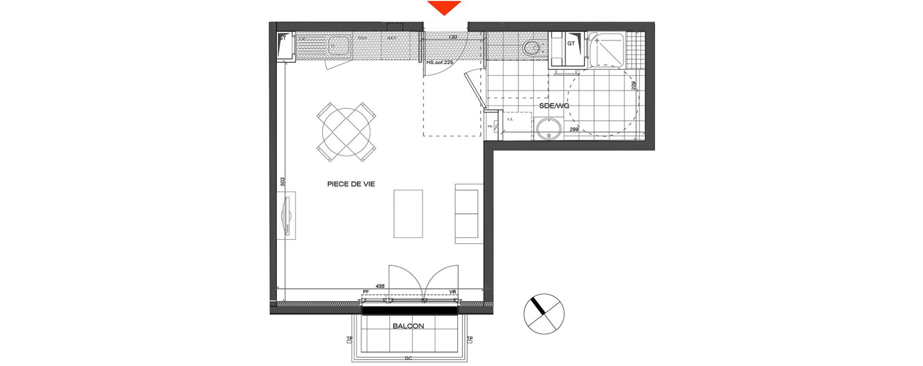 Appartement T1 de 31,17 m2 &agrave; L'&Eacute;tang-La-Ville Centre