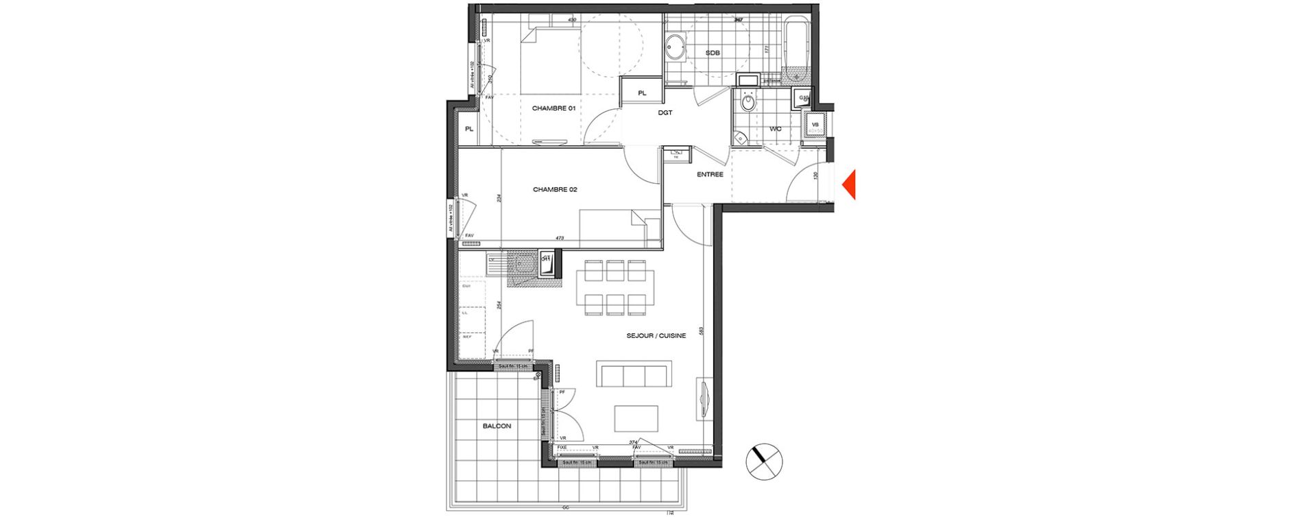 Appartement T3 de 63,34 m2 &agrave; L'&Eacute;tang-La-Ville Centre