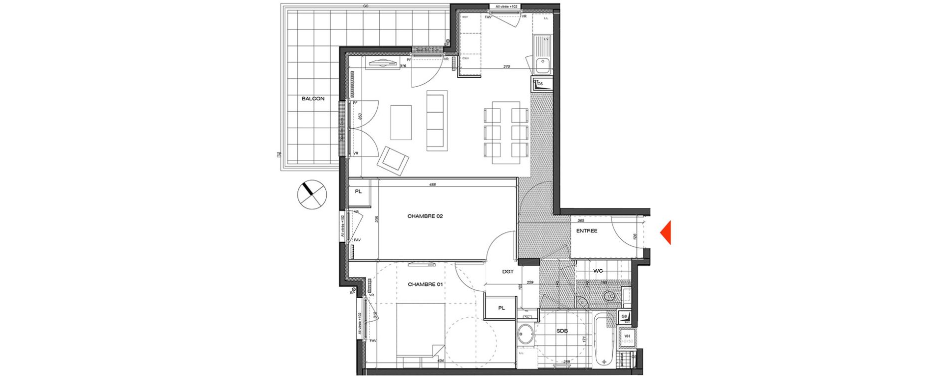 Appartement T3 de 63,99 m2 &agrave; L'&Eacute;tang-La-Ville Centre