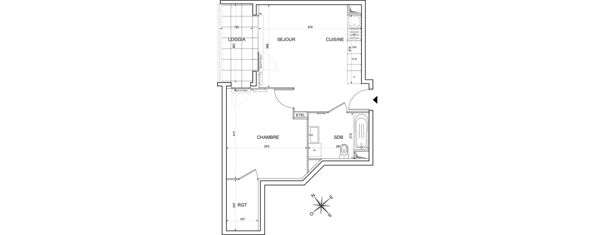 Appartement T2 de 45,60 m2 &agrave; Limay Centre
