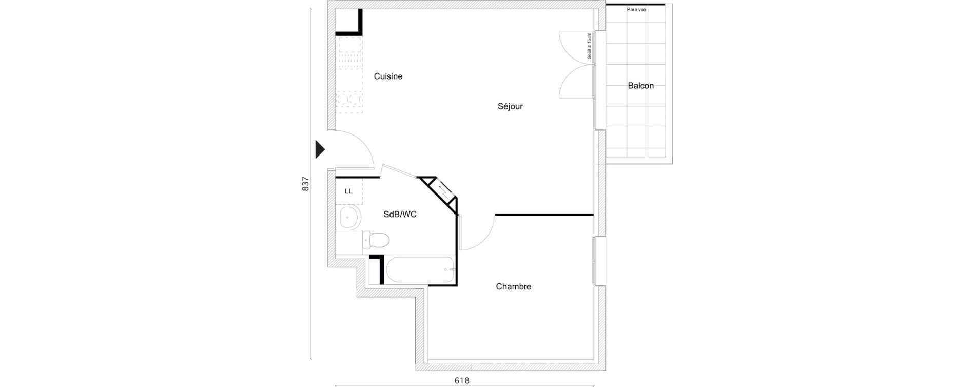 Appartement T2 de 45,80 m2 &agrave; Limay Centre