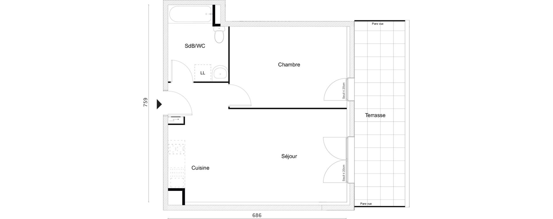 Appartement T2 de 47,60 m2 &agrave; Limay Centre