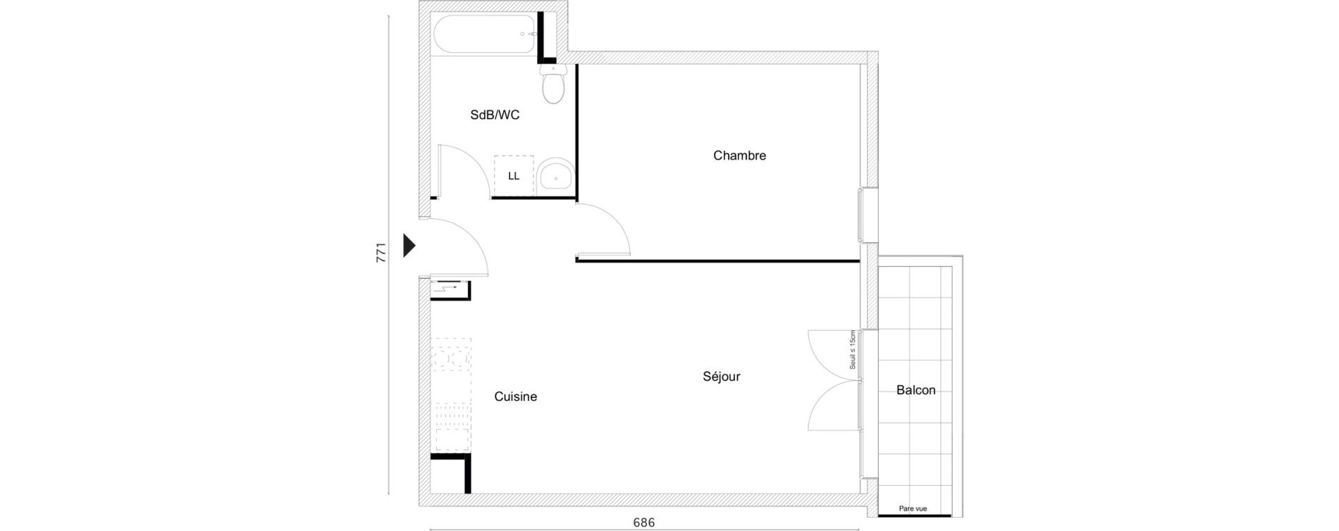 Appartement T2 de 47,45 m2 &agrave; Limay Centre