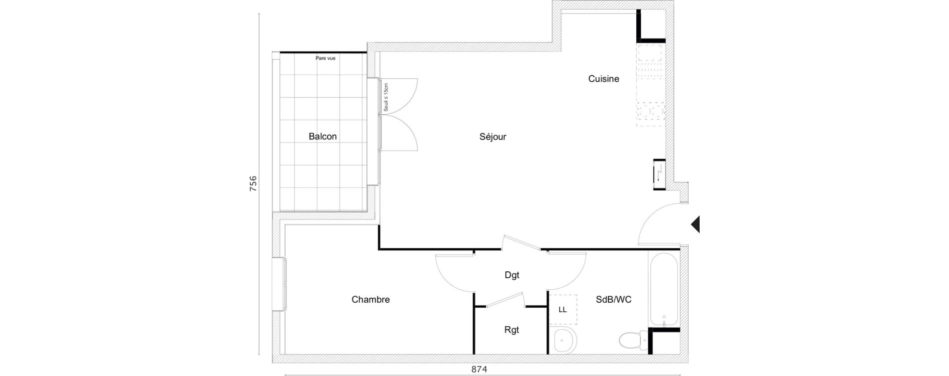 Appartement T2 de 49,95 m2 &agrave; Limay Centre