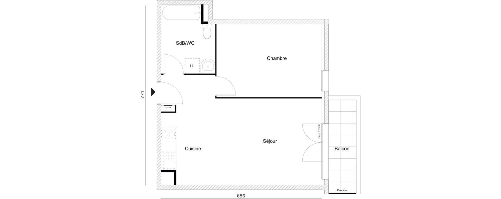 Appartement T2 de 47,45 m2 &agrave; Limay Centre