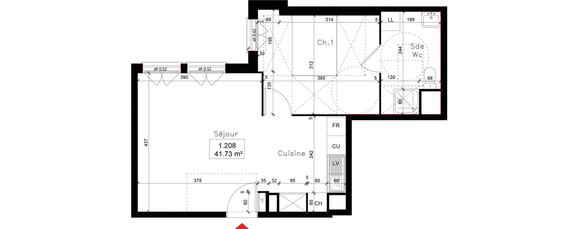 Appartement T2 de 41,73 m2 &agrave; Limay Centre