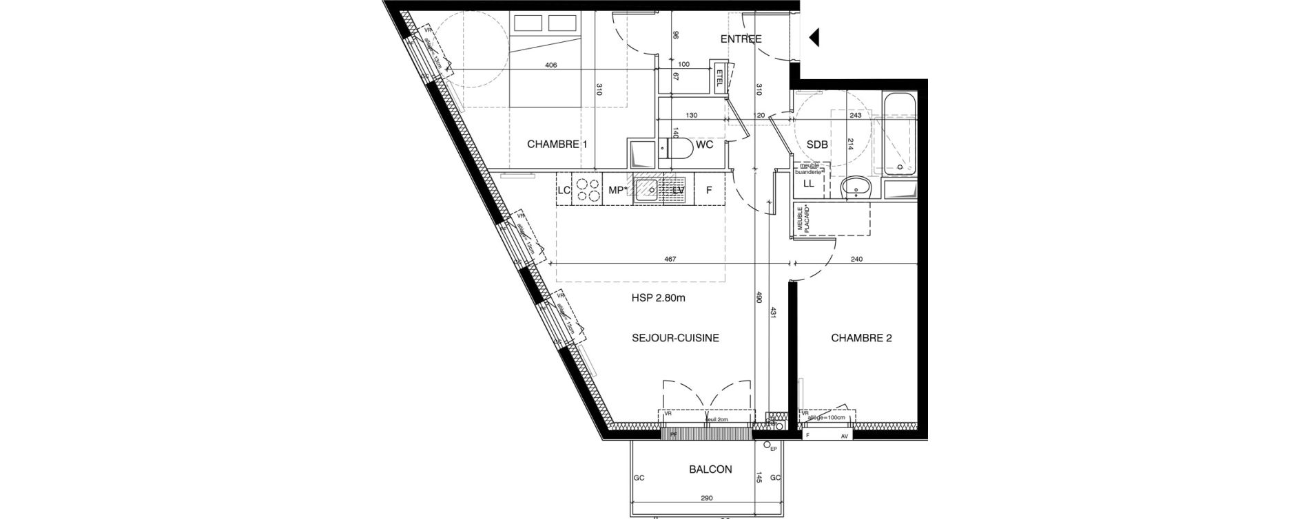 Appartement T3 de 57,80 m2 &agrave; Magnanville Centre