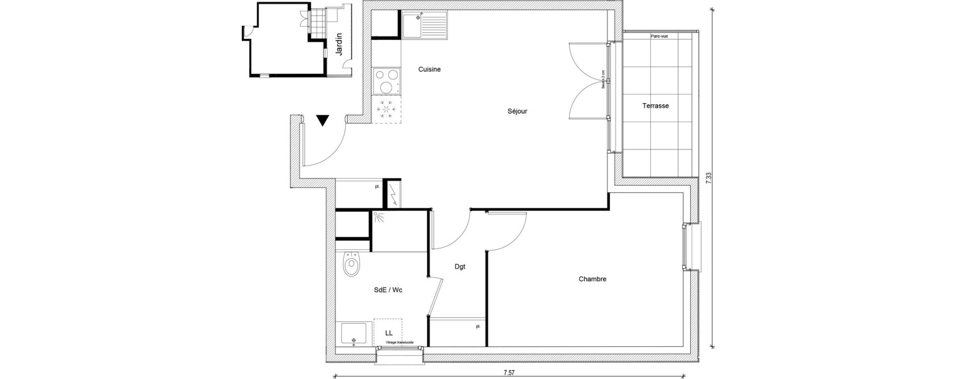 Appartement T2 de 45,96 m2 &agrave; Magnanville Centre