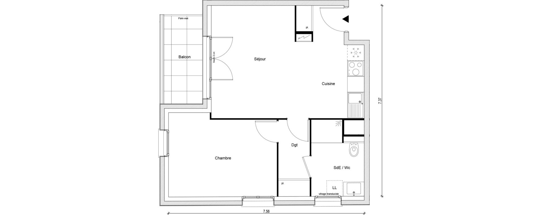 Appartement T2 de 46,11 m2 &agrave; Magnanville Centre