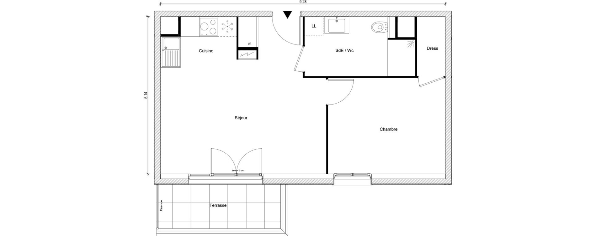 Appartement T2 de 45,68 m2 &agrave; Magnanville Centre