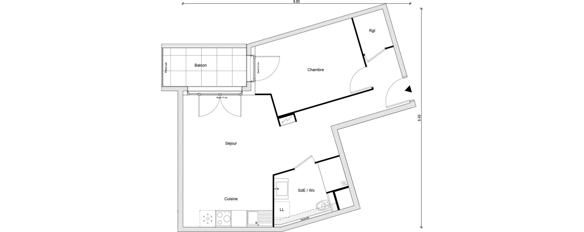 Appartement T2 de 45,95 m2 &agrave; Magnanville Centre