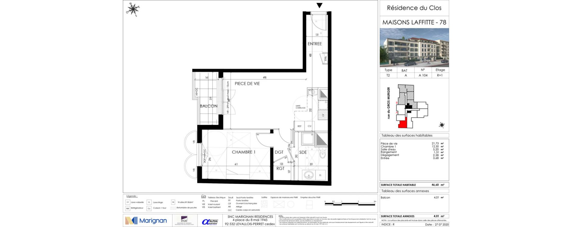 Appartement T2 de 46,60 m2 &agrave; Maisons-Laffitte Saint nicolas