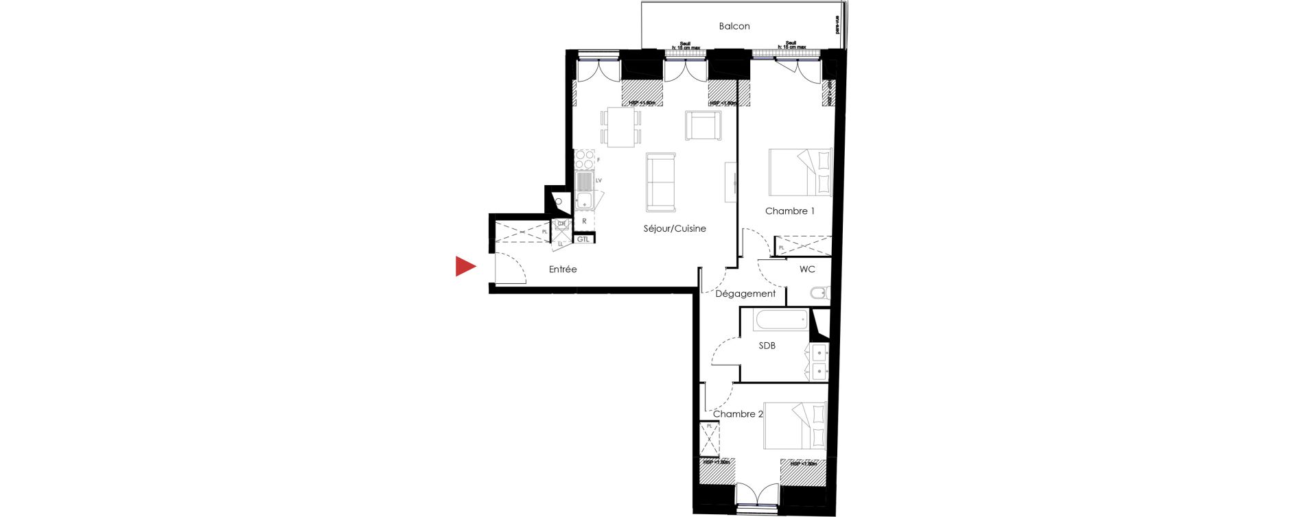 Appartement T3 de 74,70 m2 &agrave; Mantes-La-Jolie Gassicourt